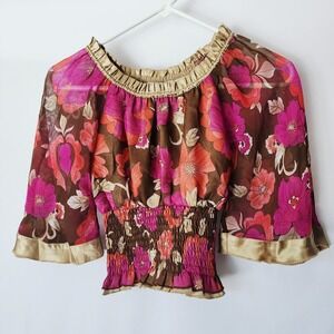 Mary-Kate and Ashley Vintage Y2K Boho Floral Top Girls  6/6X Bell Sleeve Smocked